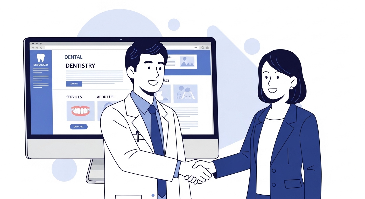 制作会社の担当者と握手をしている、または二人三脚でゴールを目指しているイメージ。