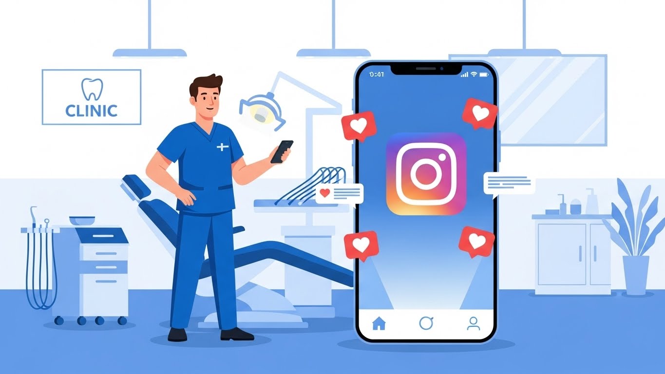 スマートフォンを手に持ち、自信のある表情を見せる日本人歯科医師。歯科医院のSNS運用と集患成功のイメージ